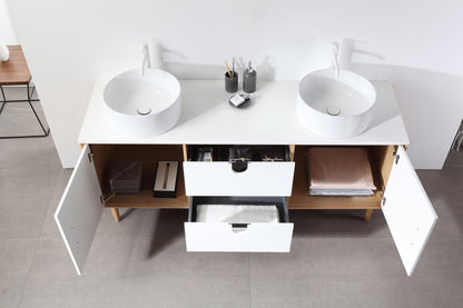 PORTREE 72” MATTE WHITE MID-CENTURY FREESTANDING BATHROOM VANITY