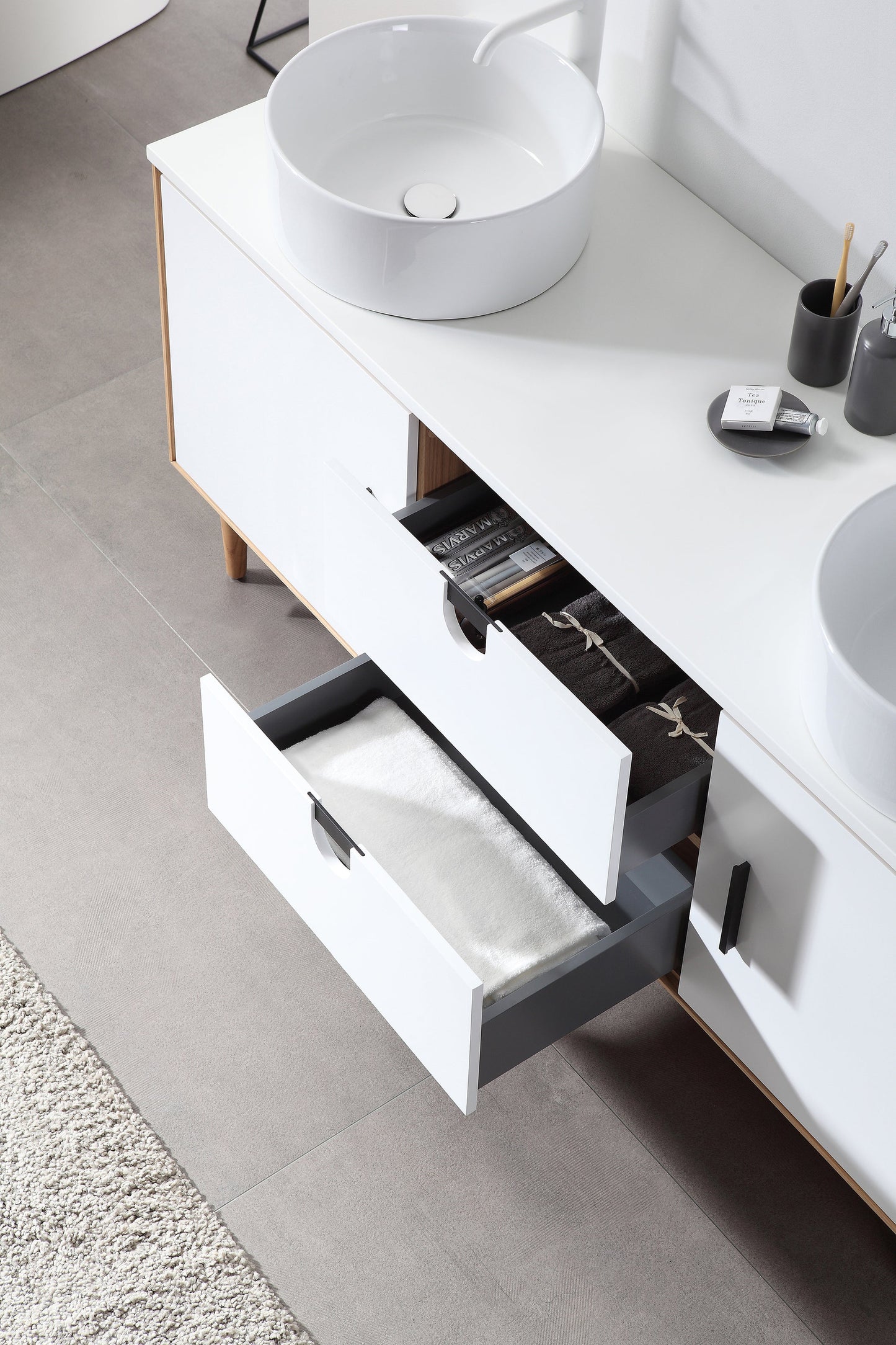 PORTREE 72” MATTE WHITE MID-CENTURY FREESTANDING BATHROOM VANITY