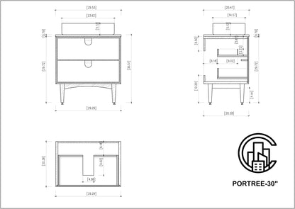 PORTREE 30” MATTE WHITE MID-CENTURY FREESTANDING BATHROOM VANITY