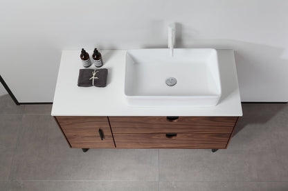 PORTREE 48” WALNUT MID-CENTURY FREESTANDING BATHROOM VANITY