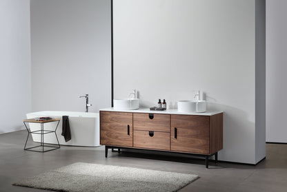 PORTREE 72” WALNUT MID-CENTURY FREESTANDING BATHROOM VANITY