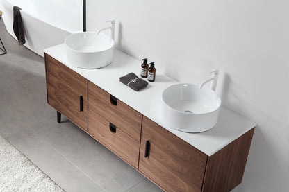 PORTREE 72” WALNUT MID-CENTURY FREESTANDING BATHROOM VANITY