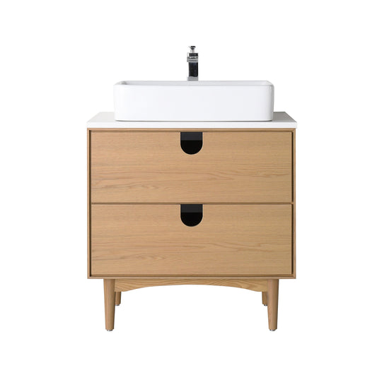 PORTREE 30” WHITEWASH OAK MID-CENTURY FREESTANDING BATHROOM VANITY