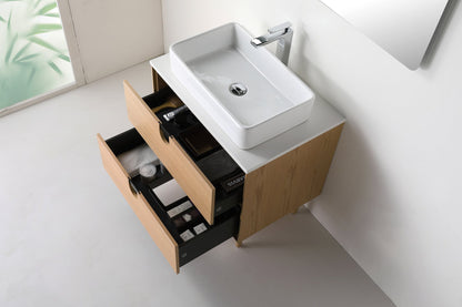 PORTREE 30” WHITEWASH OAK MID-CENTURY FREESTANDING BATHROOM VANITY