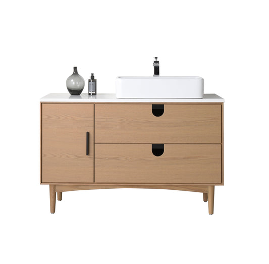 PORTREE 48” WHITEWASH OAK MID-CENTURY FREESTANDING BATHROOM VANITY