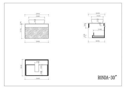 RONDA 30” DARK BLUE WALL MOUNT MODERN BATHROOM VANITY