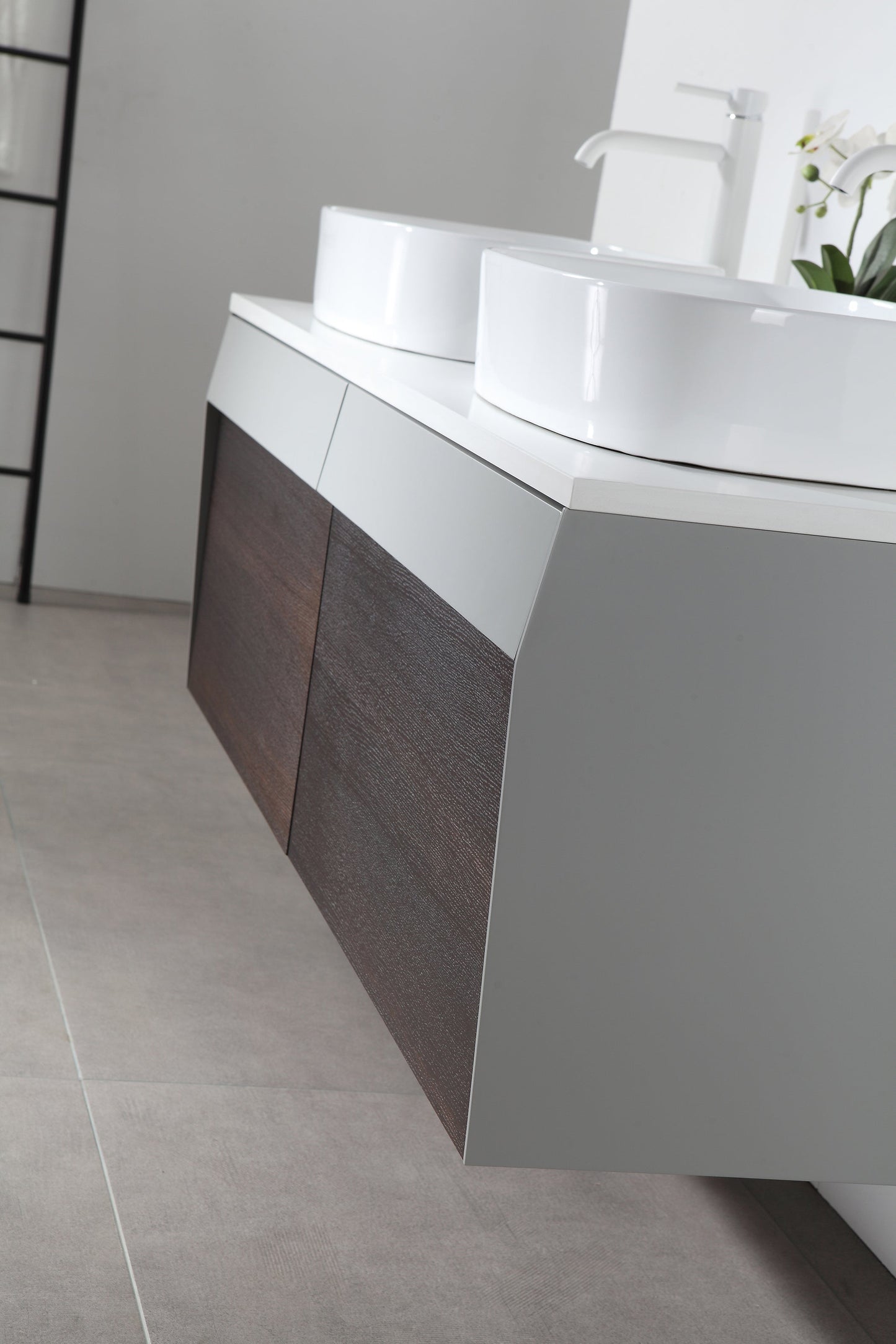 RONDA 55” SMOKE GRAY OAK WALL MOUNT MODERN BATHROOM VANITY