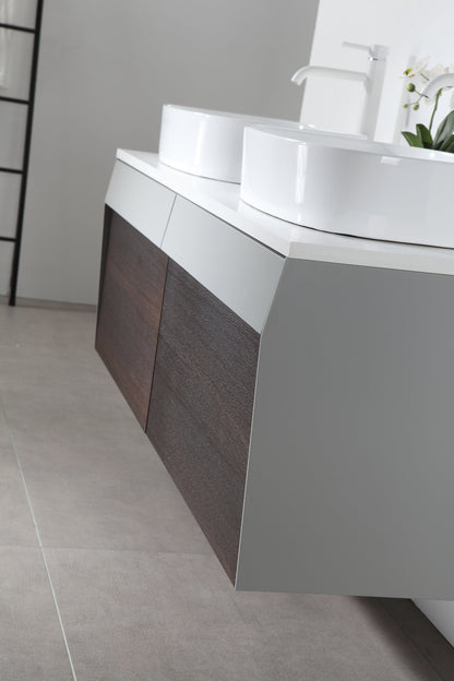 RONDA 55” SMOKE GRAY OAK WALL MOUNT MODERN BATHROOM VANITY