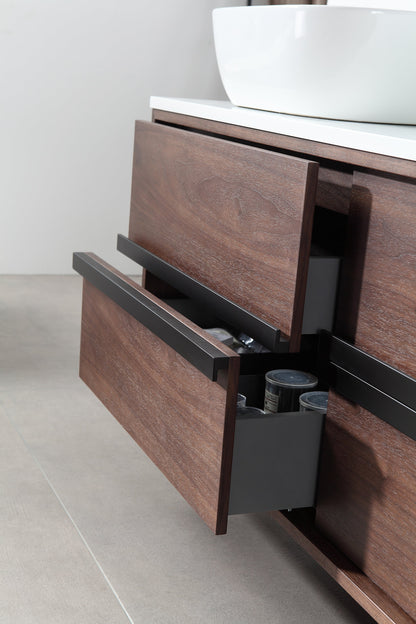 SINTRA 55” DARK WALNUT OAK WALL MOUNTED MODERN BATHROOM VANITY