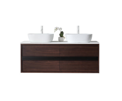 SINTRA 55” DARK WALNUT OAK WALL MOUNTED MODERN BATHROOM VANITY