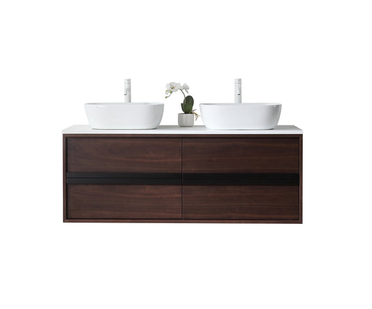 SINTRA 55” DARK WALNUT OAK WALL MOUNTED MODERN BATHROOM VANITY