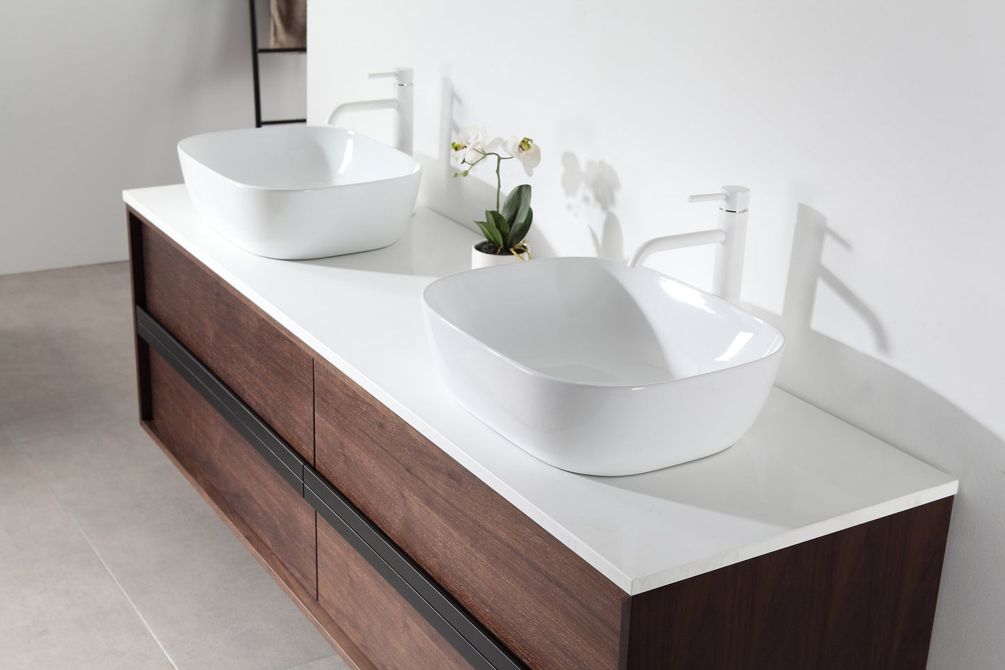 SINTRA 72” DARK WALNUT OAK WALL MOUNT MODERN BATHROOM VANITY