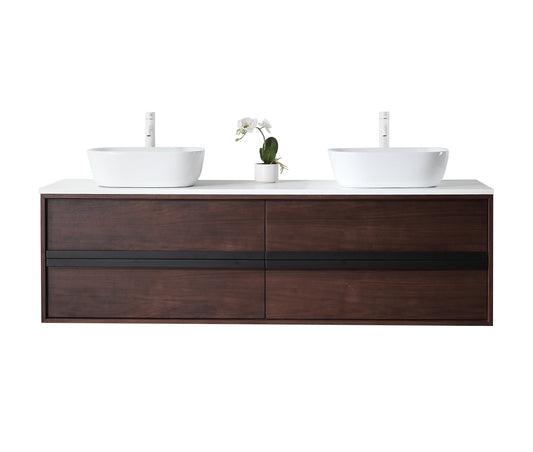 SINTRA 72” DARK WALNUT OAK WALL MOUNT MODERN BATHROOM VANITY