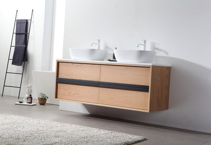 SINTRA 55” WHITEWASH OAK WALL MOUNTED MODERN BATHROOM VANITY