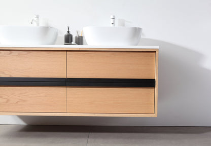 SINTRA 55” WHITEWASH OAK WALL MOUNTED MODERN BATHROOM VANITY