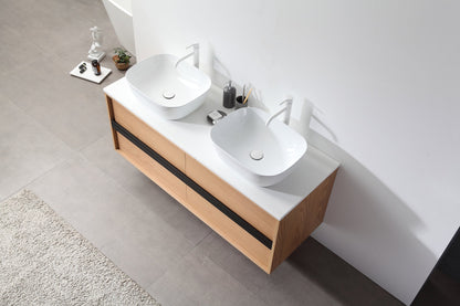 SINTRA 55” WHITEWASH OAK WALL MOUNTED MODERN BATHROOM VANITY