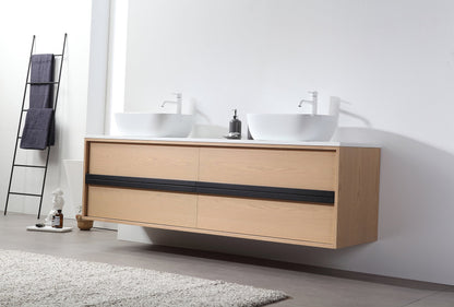 SINTRA 72” WHITEWASH OAK WALL MOUNT MODERN BATHROOM VANITY
