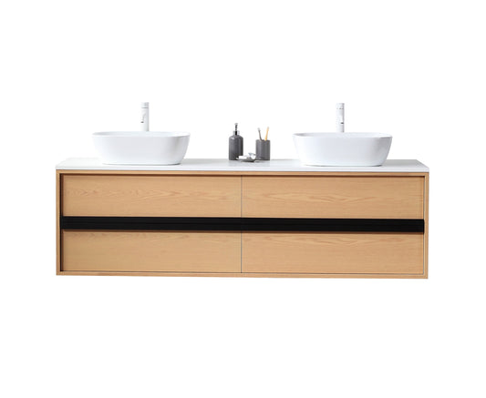 SINTRA 72” WHITEWASH OAK WALL MOUNT MODERN BATHROOM VANITY