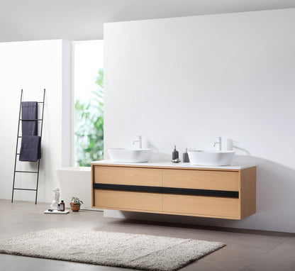 SINTRA 72” WHITEWASH OAK WALL MOUNT MODERN BATHROOM VANITY
