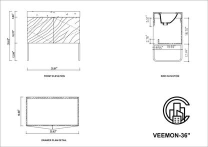 VEEMON 36” WALNUT DUAL MOUNT MODERN BATHROOM VANITY
