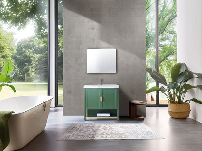 WINCHESTER 36” FOREST GREEN FREESTANDING MODERN BATHROOM VANITY (WHITE COUNTERTOP)