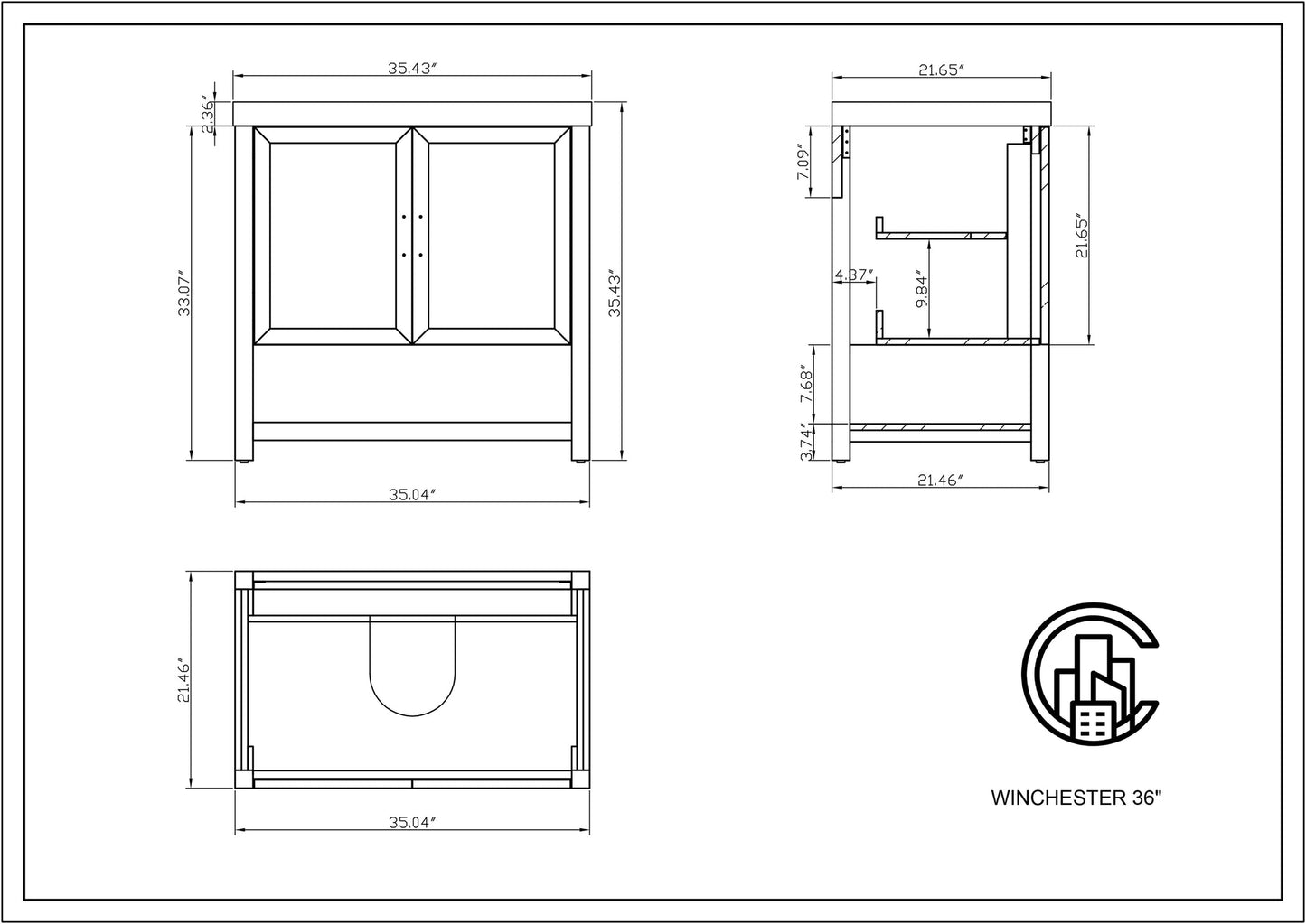 WINCHESTER 36” PECAN OAK FREESTANDING MODERN BATHROOM VANITY (BLACK COUNTERTOP)