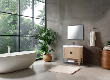 WINCHESTER 36” PECAN OAK FREESTANDING MODERN BATHROOM VANITY (WHITE COUNTERTOP)