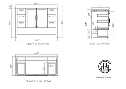 WINCHESTER 48” PECAN OAK FREESTANDING MODERN BATHROOM VANITY (BLACK COUNTERTOP)
