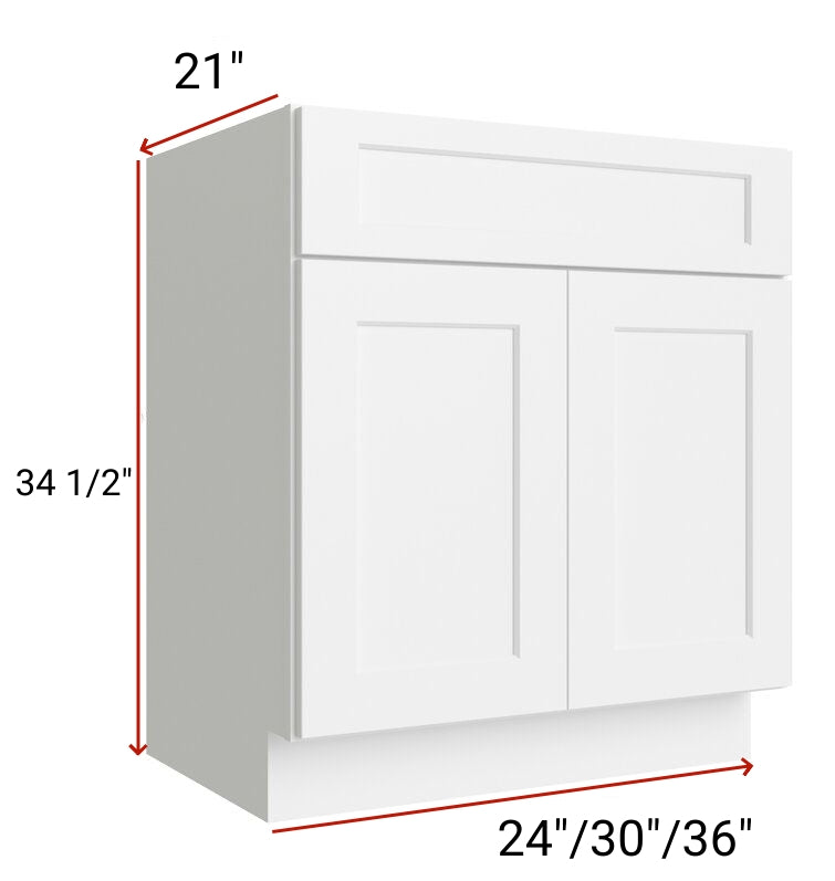 24" Bathroom Vanity, White Shaker Vanity, Double Door Cabinet