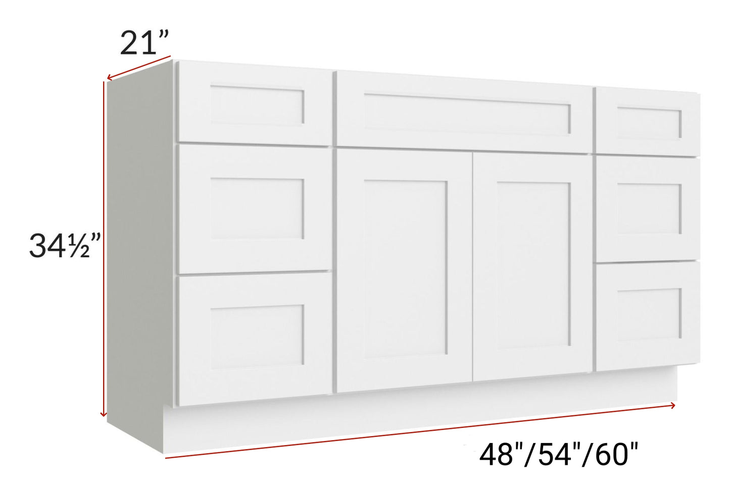 48" Bathroom Vanity, White Shaker Vanity, Double Door Cabinet, Single Sink Base Vanity -48" W x 34.5"H x 21"D