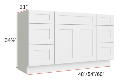 48" Bathroom Vanity, White Shaker Vanity, Double Door Cabinet, Single Sink Base Vanity -48" W x 34.5"H x 21"D