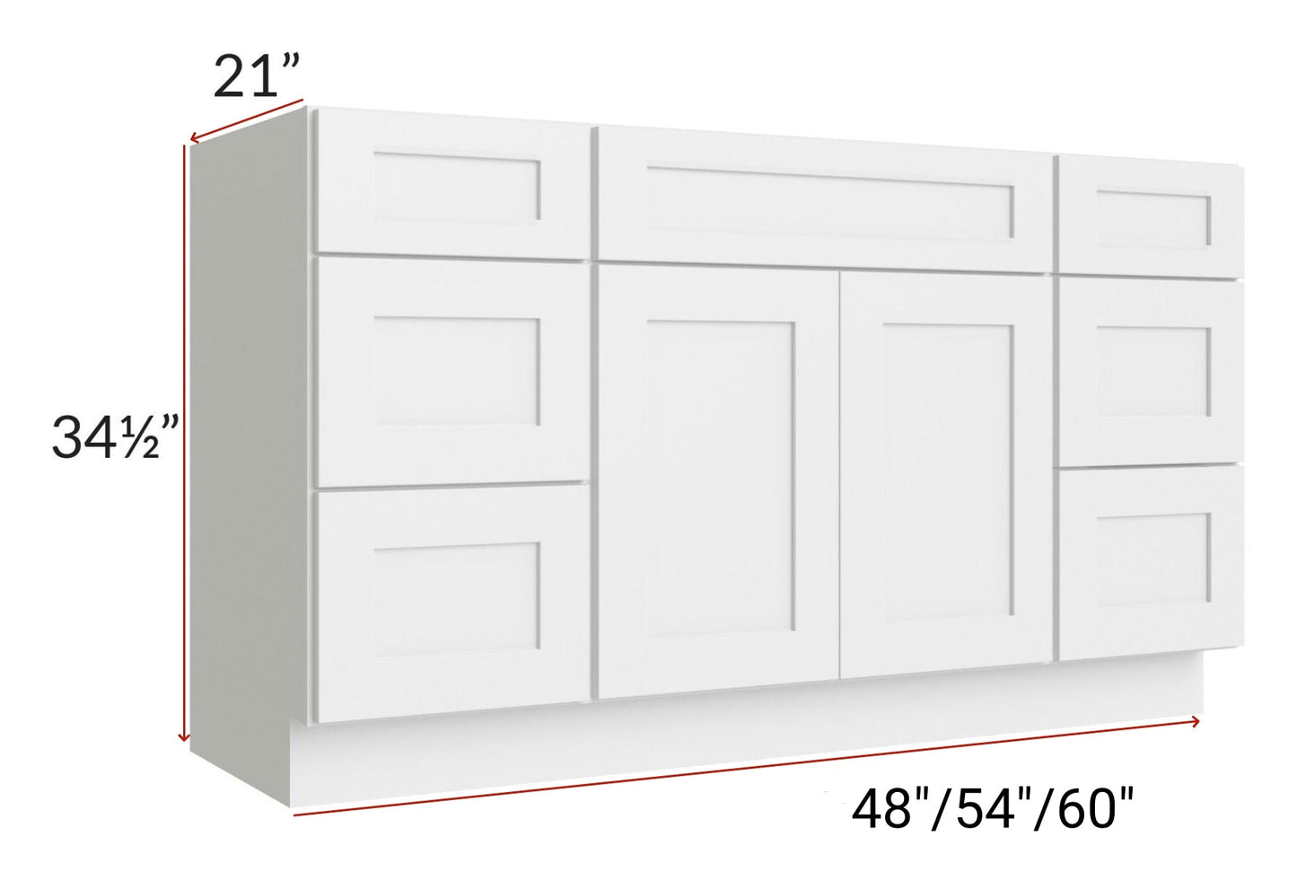 60"Bathroom Vanity, White Shaker Vanity, Double Door Cabinet, Single Sink Base Vanity -60"W x 34.5"H x 21"D