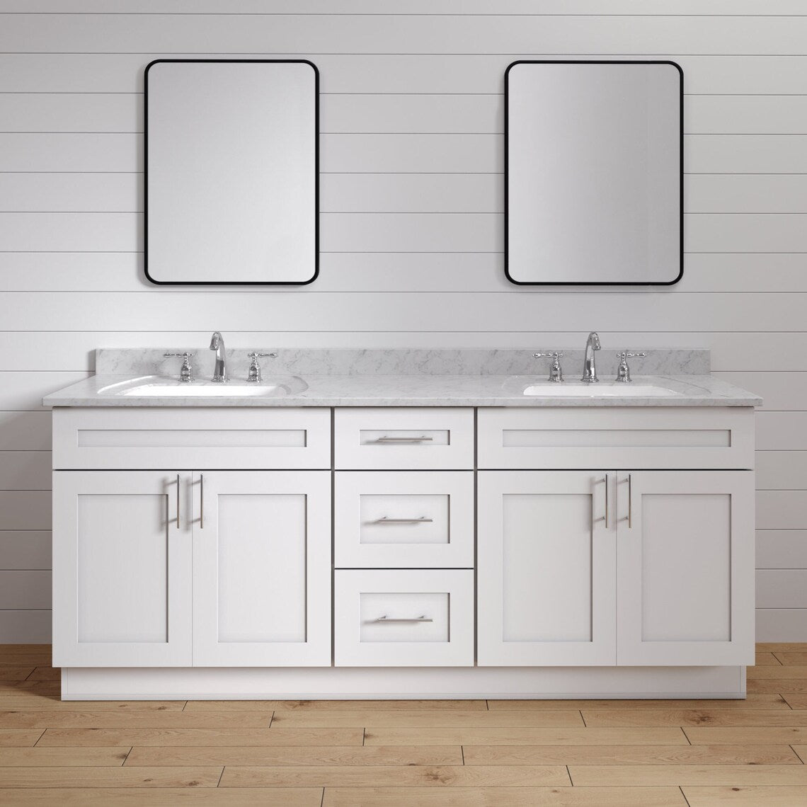 60 Inch Bathroom Vanity, Double Sink Vanity, White Shaker Cabinet, Solid Wood Bathroom Furniture, Drawers Vanity, Bathroom Storage, Utility