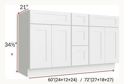 60 Inch Bathroom Vanity, Double Sink Vanity, White Shaker Cabinet, Solid Wood Bathroom Furniture, Drawers Vanity, Bathroom Storage, Utility