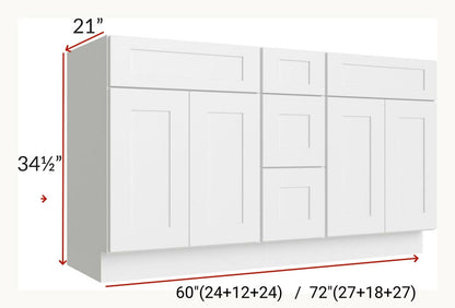 72 Inch Bathroom Vanity, Double Sink Vanity, White Shaker Cabinet, Solid Wood Bathroom Furniture, Drawers Vanity, Bathroom Storage, Utility