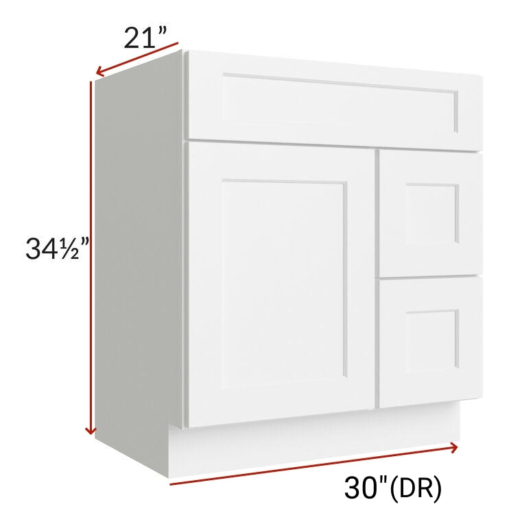 30" Bathroom Vanity, White Shaker Vanity, Double Door Cabinet