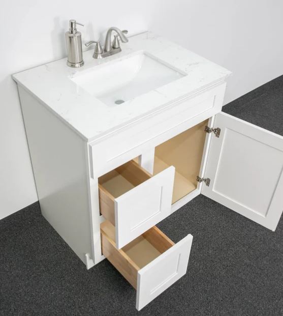 30" Bathroom Vanity, White Shaker Vanity, Double Door Cabinet