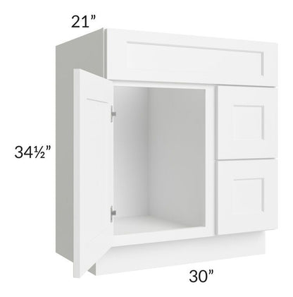 30" Bathroom Vanity, White Shaker Vanity, Double Door Cabinet