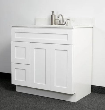 36"Bathroom Vanity, White Shaker Vanity, Double Door Cabinet, Single Sink Base Vanity - 36"/42" W x 34.5"H x 21"D