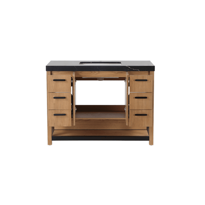 WINCHESTER 48” PECAN OAK FREESTANDING MODERN BATHROOM VANITY (WHITE COUNTERTOP)