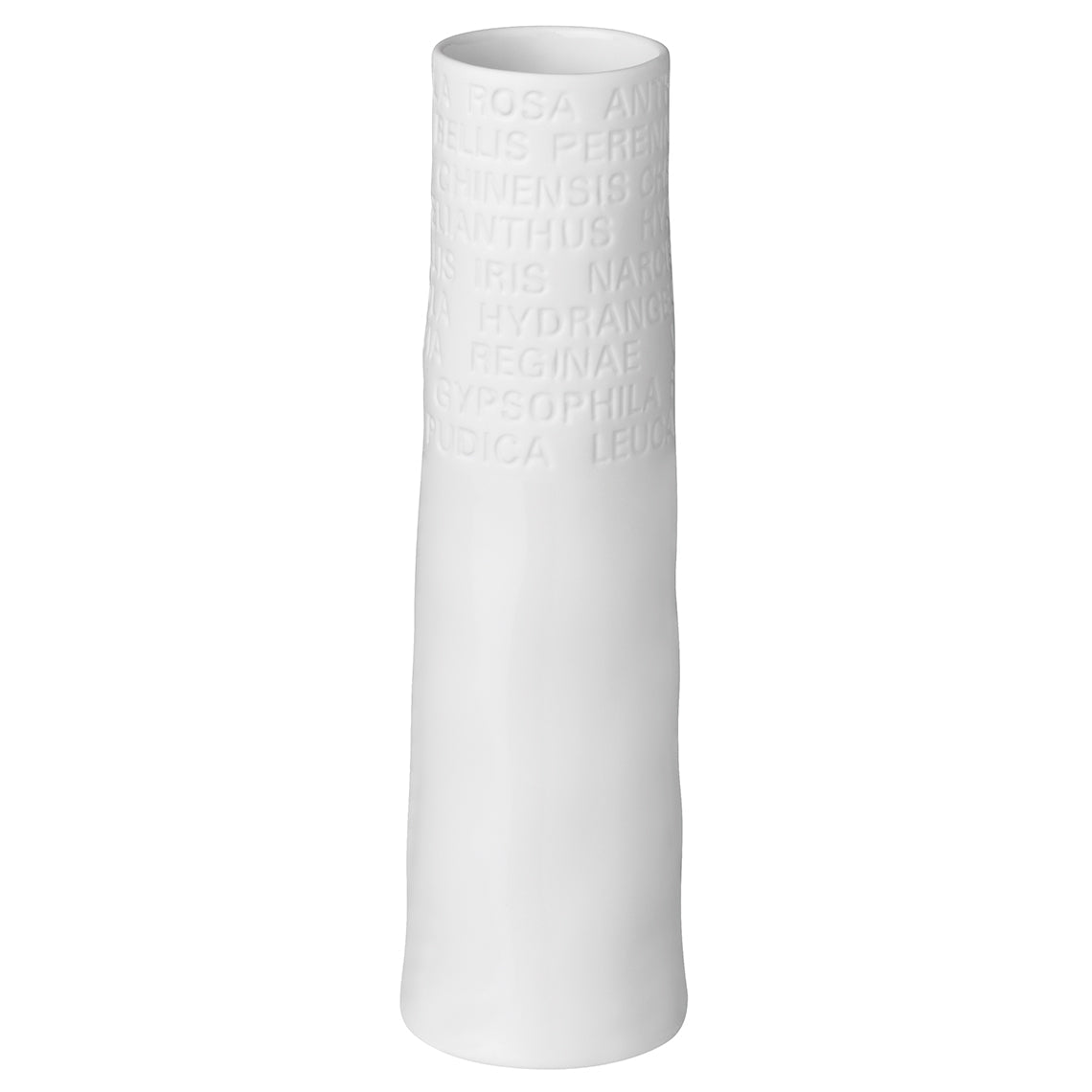A Poetic Space White Porcelain Flower Vase with Embossed Flower Names Decoration