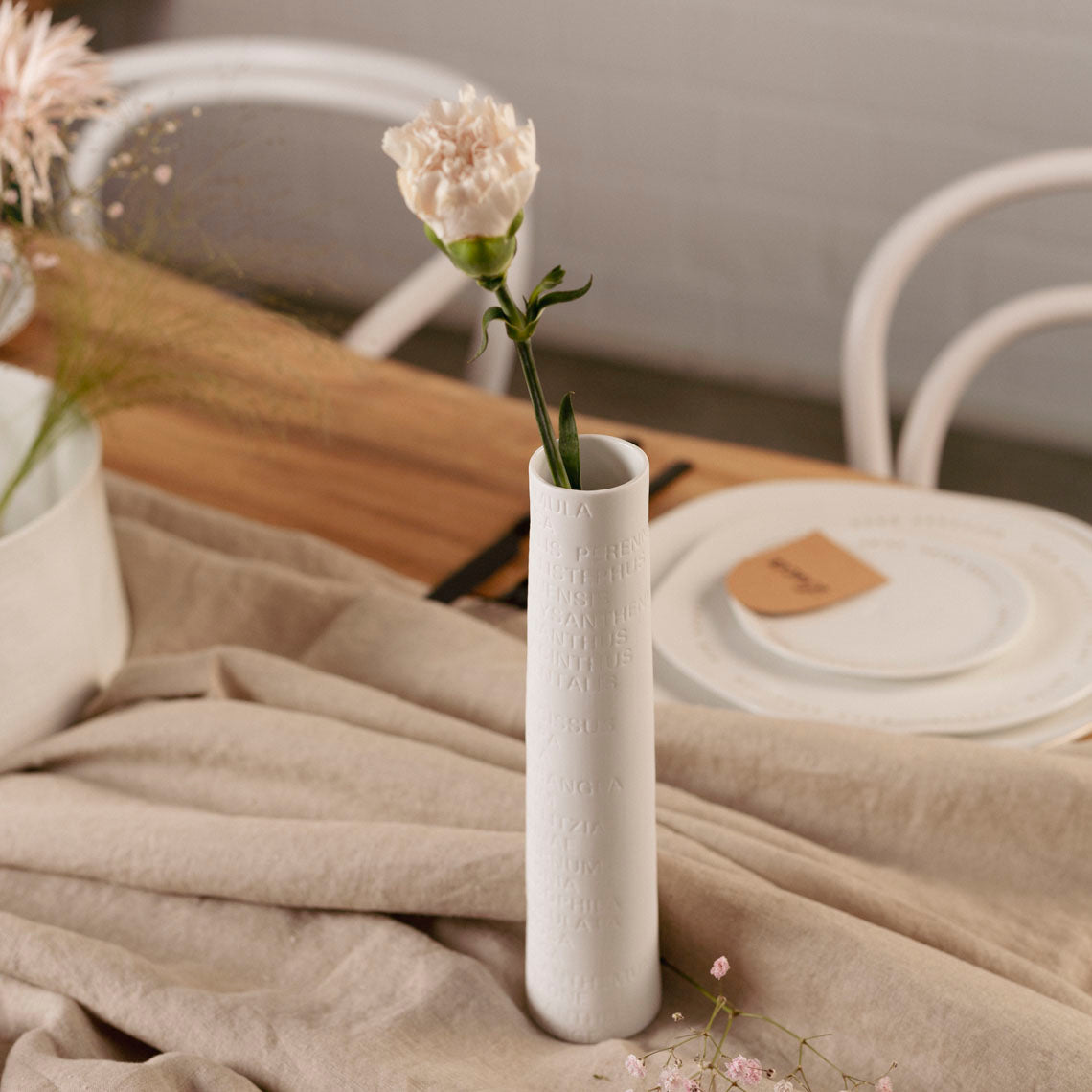 A Poetic Space White Porcelain Flower Vase with Embossed Flower Names Decoration product image