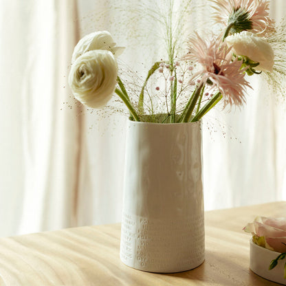 A Poetic Space White Porcelain Flower Vase with Embossed Flower Names Decoration product image