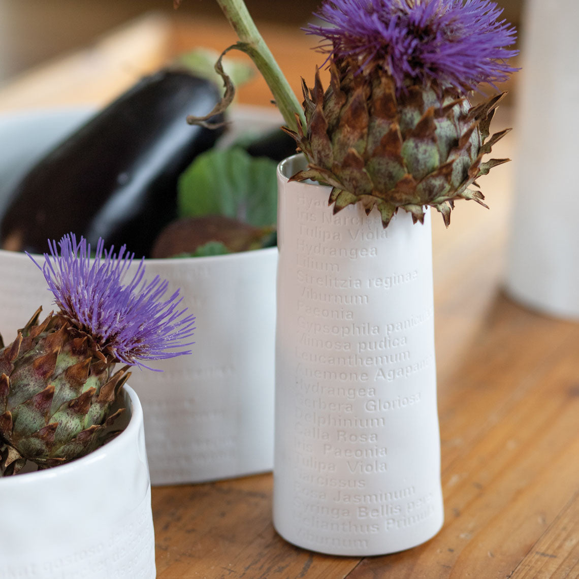 A Poetic Space White Porcelain Flower Vase with Embossed Flower Names Decoration product image