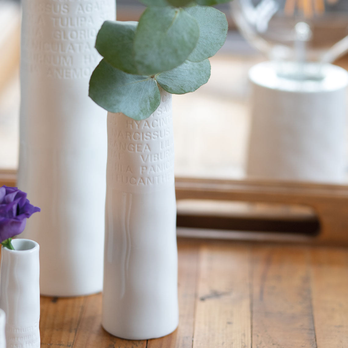A Poetic Space White Porcelain Flower Vase with Embossed Flower Names Decoration product image