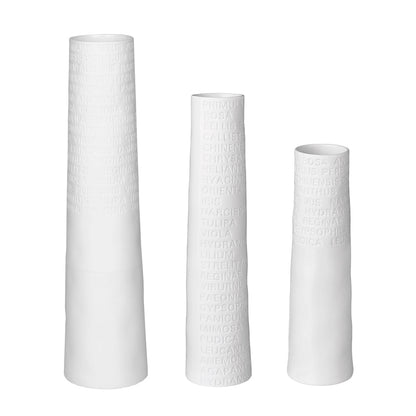 A Poetic Space White Porcelain Flower Vase Set with Embossed Flower Names Decoration