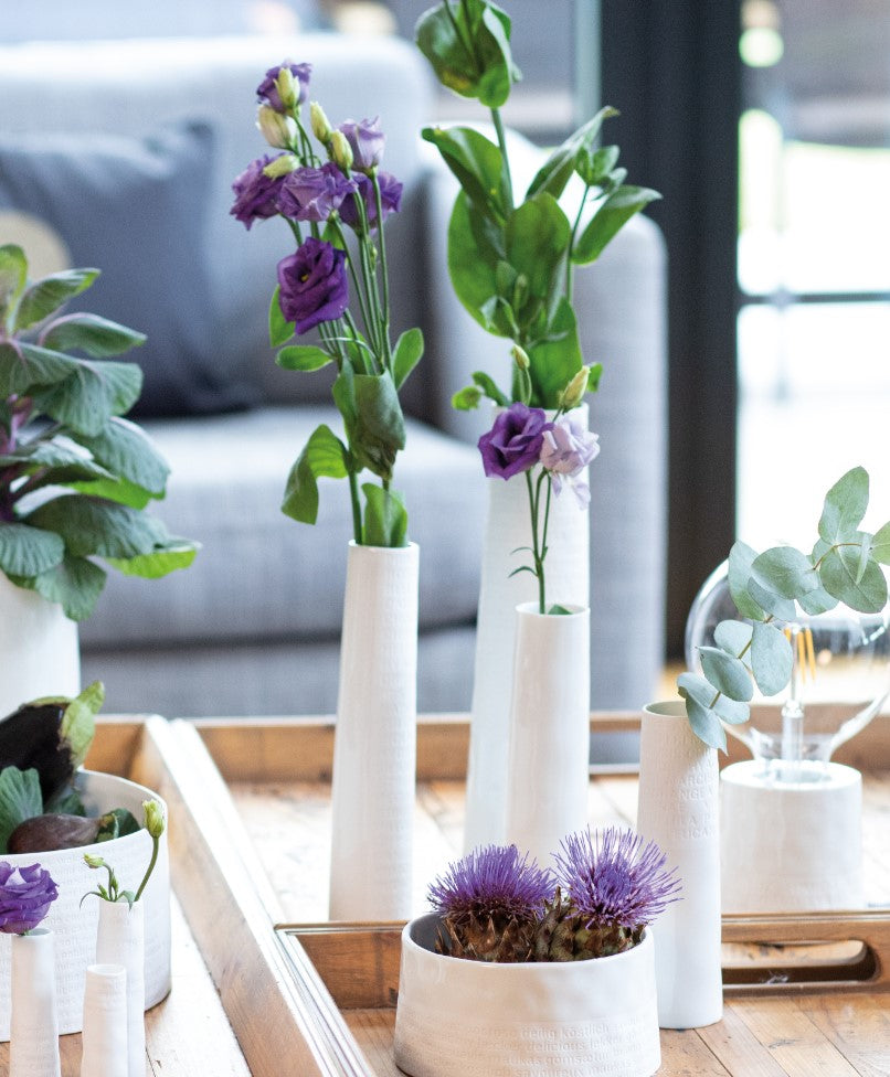 A Poetic Space White Porcelain Flower Vase Set with Embossed Flower Names Decoration product image