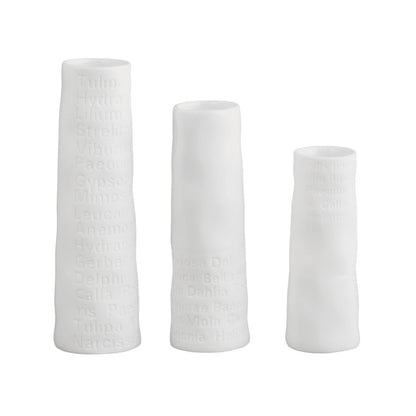 A Poetic Space White Porcelain Mini Vase Set of 3 with Embossed Flower Name Decoration
