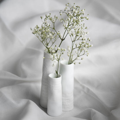 A Poetic Space White Porcelain Mini Vase Set of 3 with Embossed Flower Name Decoration product image