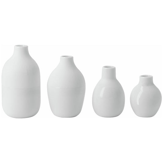 Ceramic White Mini Vases Set of 4 - Scandinavian Vase Gift Set for Tiny Flowers or Buds